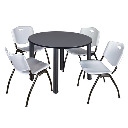 Kee Kee Round Table & Chair Set, Wood, Metal, Plastic Top, Grey TB48RNDGYBPBK47GY